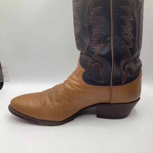 Justin Leather Boots Mens 9.5D Style20794 USA Vintage 1970\'s-1980\'s Tan &‎ Black main image 4